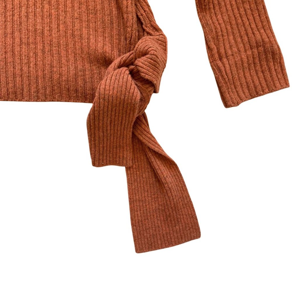 Mijeong Park Wool Blend Side-Tie Ribbed Turtleneck Sweater Women Medium Brown - Picture 2 of 8